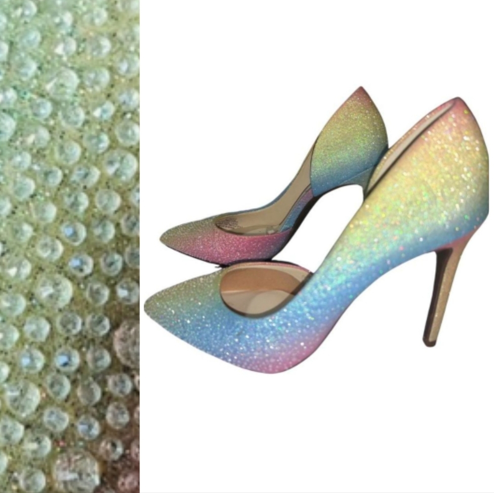 Jessica Simpson Multicolor Rainbow Ombre Rhinestone Heels Pumps NWT Pointed Toe - Picture 2 of 12